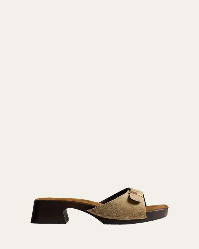 Britt Pony Hair Buckle Clog Sandals
